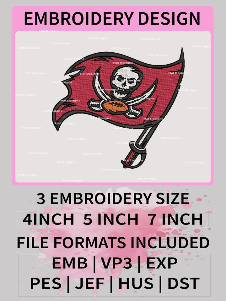 Tampa Bay Buccaneers Embroidery Files, NFL Logo Embroidery Designs, NFL Buccaneers, NFL Machine Embroidery Designs