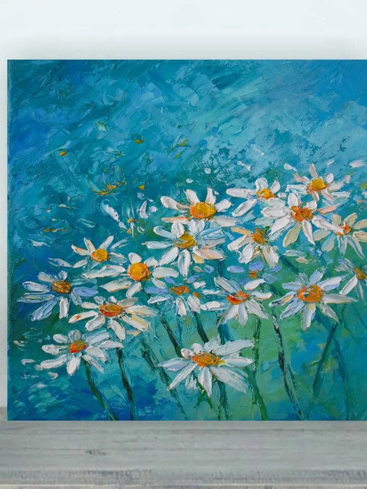 Daisy oil painting Floral artwork Original Art 8 by 8 inch White Daisies Flower art by Juliya JC