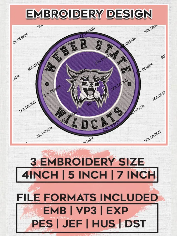 NCAA Weber State Wildcats Round Logo Embroidery, NCAA Weber State Wildcats Logo Embroidery files, NCAA Teams, Machine embroidery designs, Digital Download