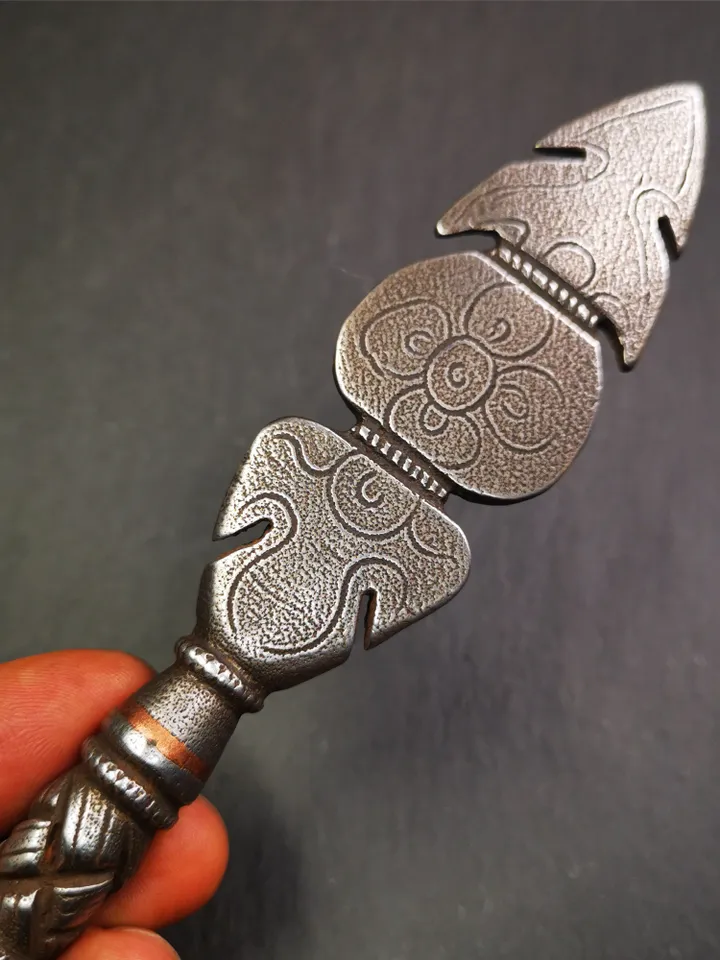 Gandhanra Handmade Tibetan Buddhist Ritual Implement - Kila -Dorje Phurba,Made of Cold Iron inlaid Copper,7.8"
