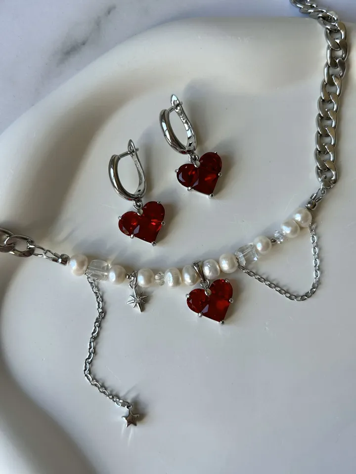 Set of 2 accessories, heart earrings, handmade accessories