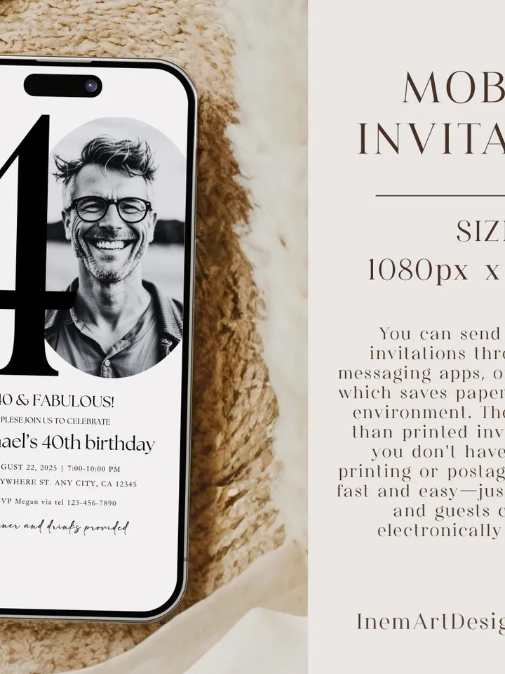 40th Invitation with photo, Look Who's 40, 40th Birthday Invitation Template, Simple 40th Invitation, Male 40th Invites, Editable, Printable