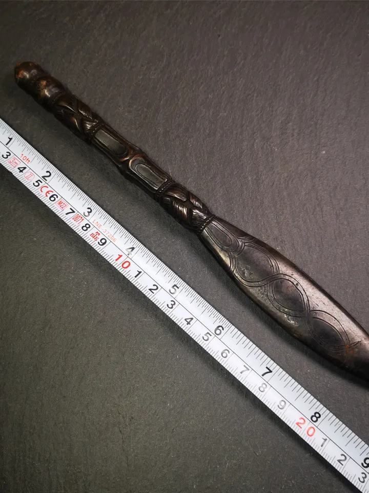 Gandhanra Handmade Tibetan Buddhist Ritual Implement - Kila -Dorje Phurba,Black Manjusri Sword,Made of Cold Iron inlaid with Copper, 9"