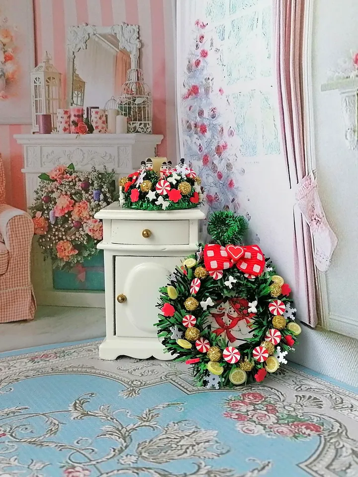 Bright Christmas candlestick to create a festive mood in a dollhouse. 1:12. Handmade.