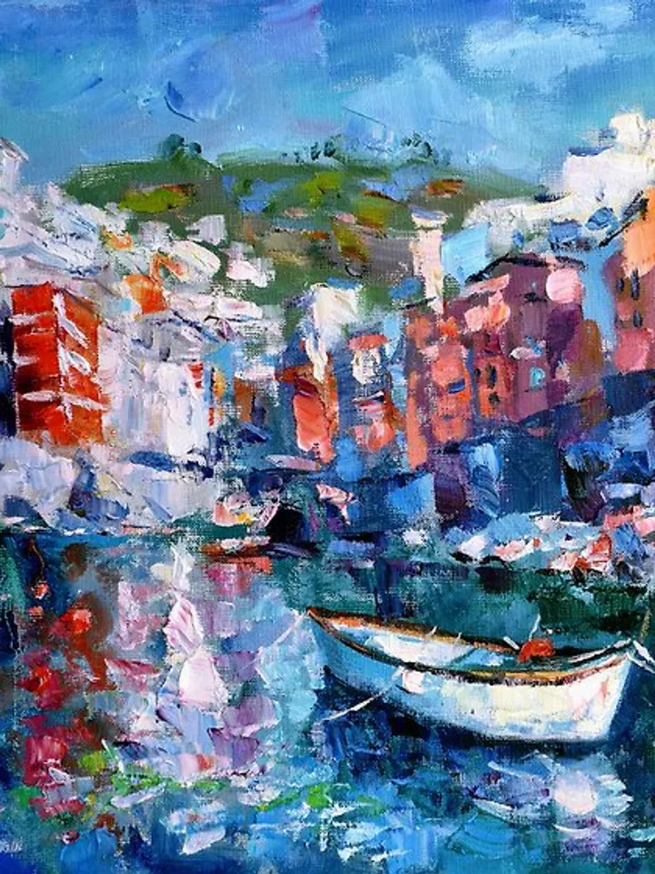 Italy Painting Landscape Original Artwork Riomaggiore Impressionism