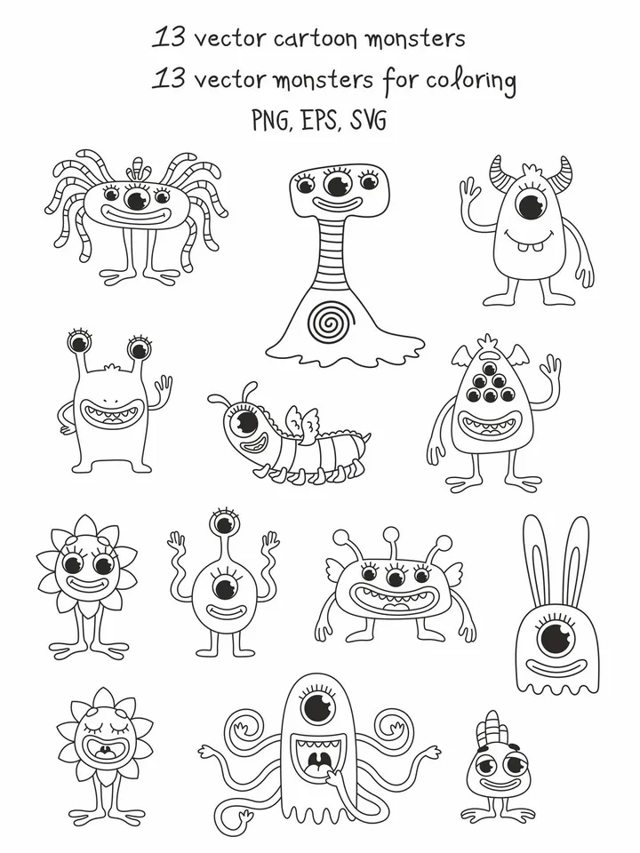 Vector set with cute cartoon monsters