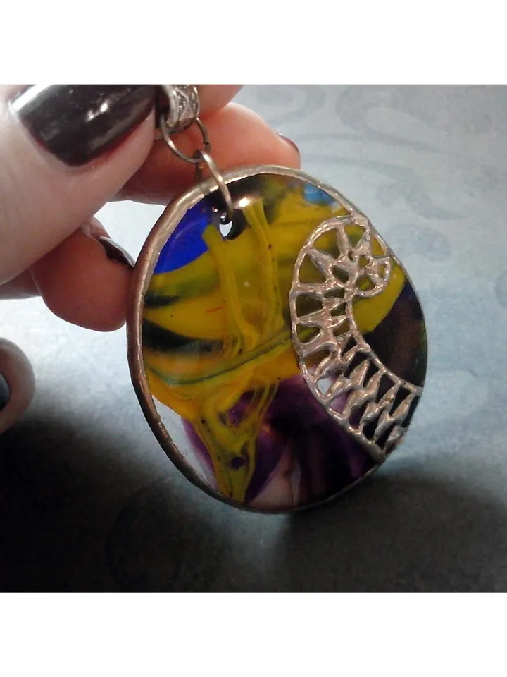 Stained glass fused necklace, Fern leaf necklace, Elven fairy necklace, Forest witch necklace, Botanical necklace