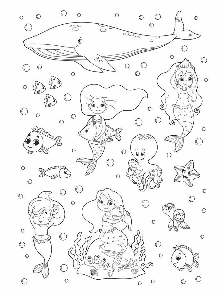 Vector set with cute mermaids