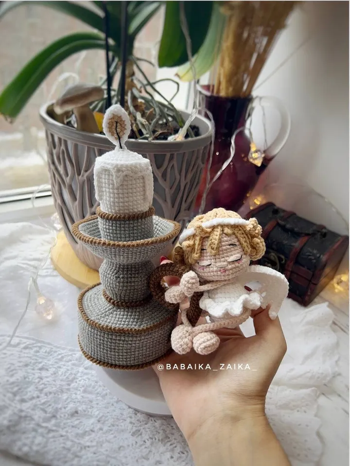 PDF Angel with Candelabrum Crochet Pattern, Amigurumi Angel Pattern Candle Pattern, Crochet holder with candle, Angel doll, Amigurumi decor
