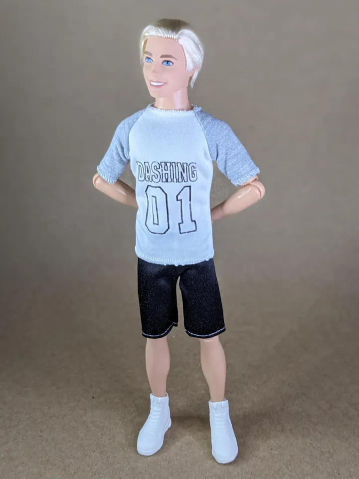 White & gray printed T-shirt for 12-inch fashion male dolls