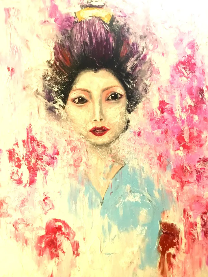 Japanese girl,original oil painting on stretched canvas,geisha painting,Japanese wall art,home decoration.