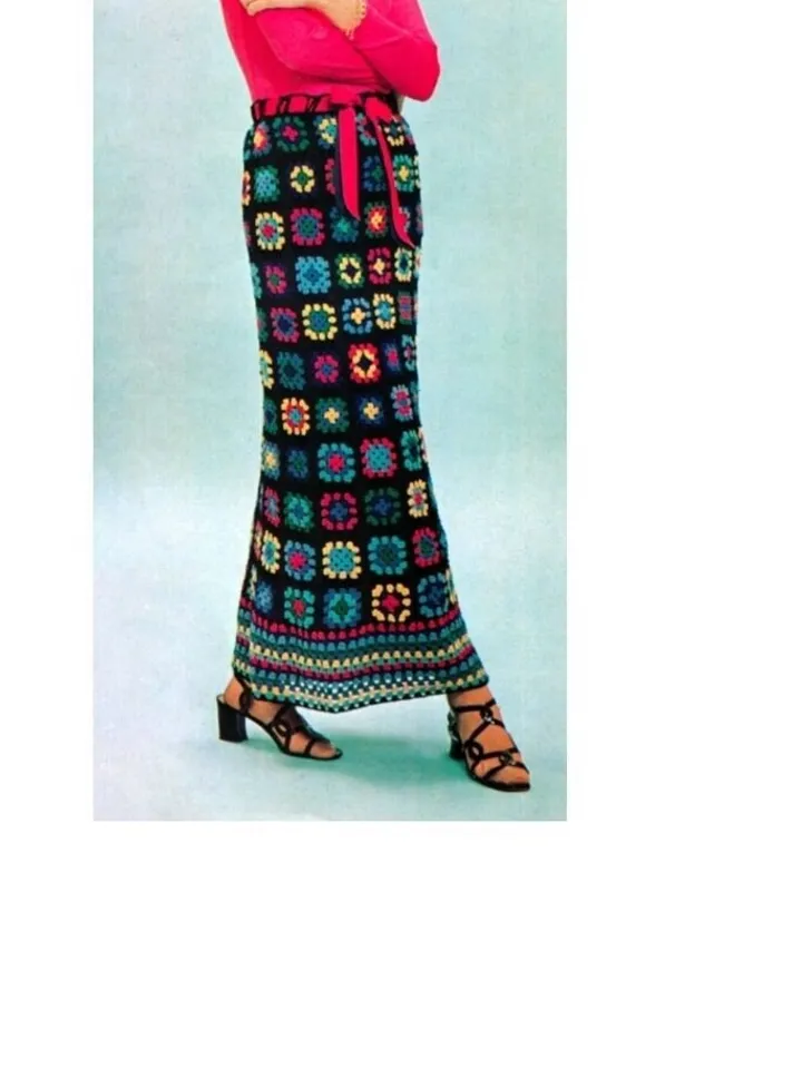 Crochet Skirt pattern, long crochet skirt, crochet patterns, granny squares skirt