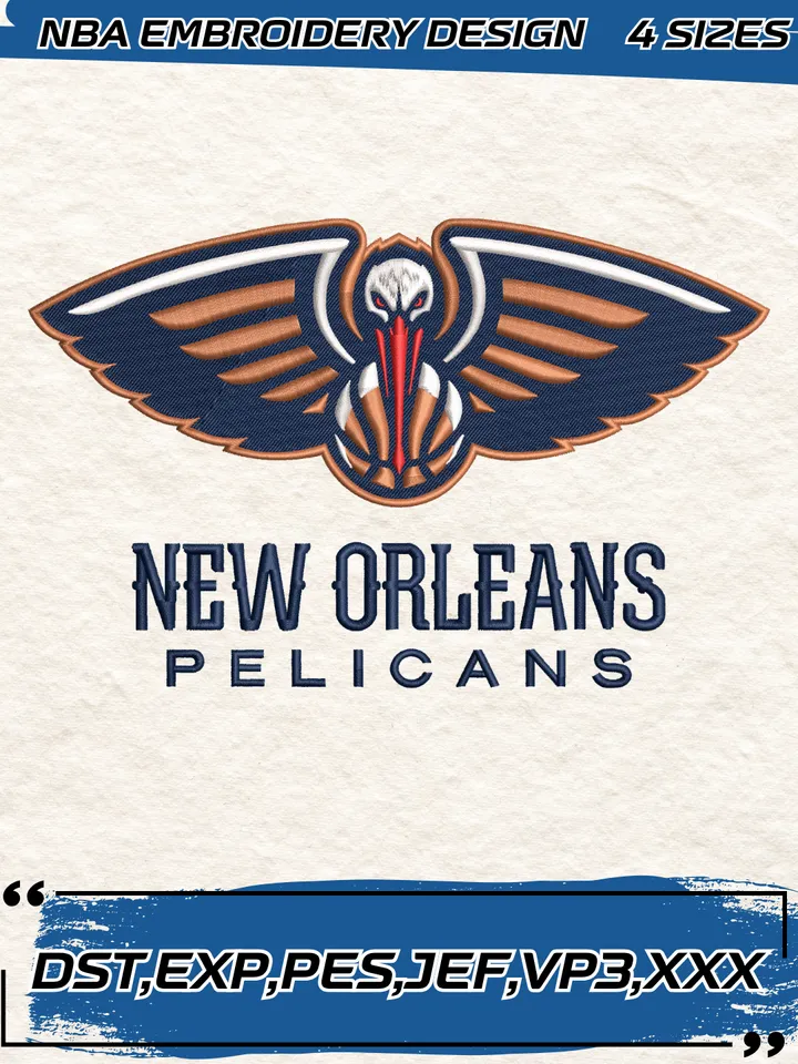 New Orleans Pelicans Logo Embroidery Designs,NBA Logo Embroidery Files, Machine Embroidery Design File, 4 Sizes,Digital Download