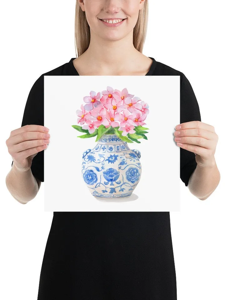 Chinoiserie Watercolor Vase Art Print Blue And White Porcelain Vase Ginger Jar Wall Art Farmhouse Decor Housewarming Gift Vintage Wall Art