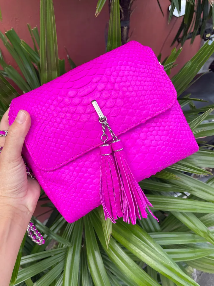 Genuine Python Skin Crossbody Bag | Chain Tassel hot pink bag | Leather Woman Free Shipping Handmade Summer purse | exotic leather bag