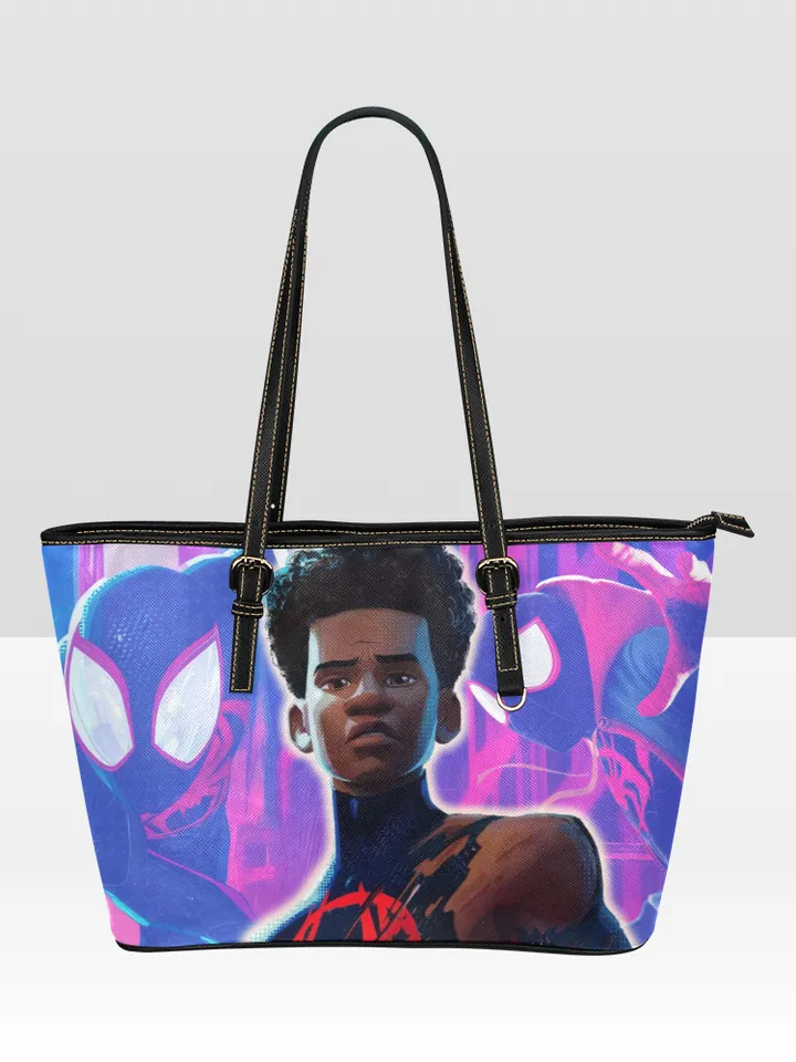 Miles Morales Spiderman Leather Tote Bag