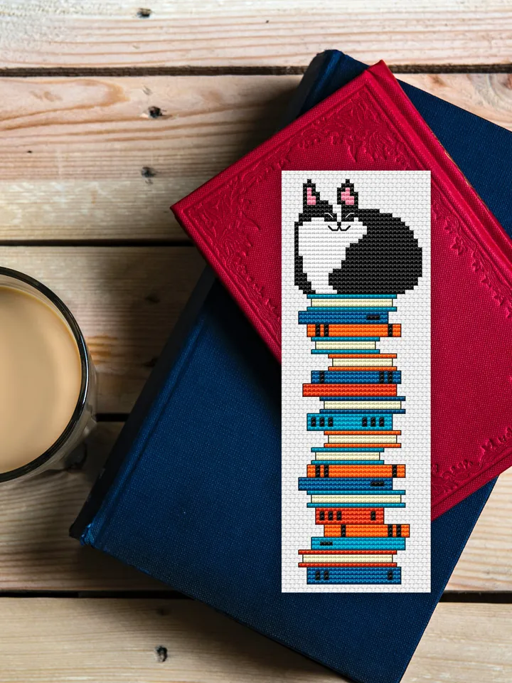 Smart Cat cross stitch bookmark pattern