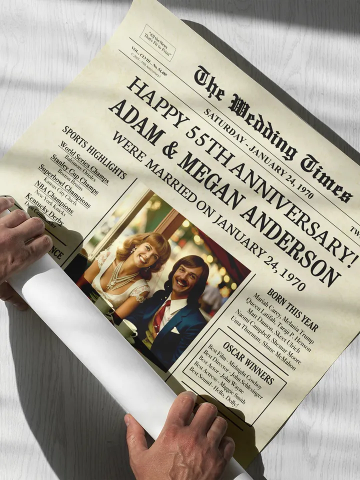 55th Wedding Anniversary Gift for Parents, 1970 Anniversary Newspaper Poster, 55th Anniversary Gifts, Printable Digital Download