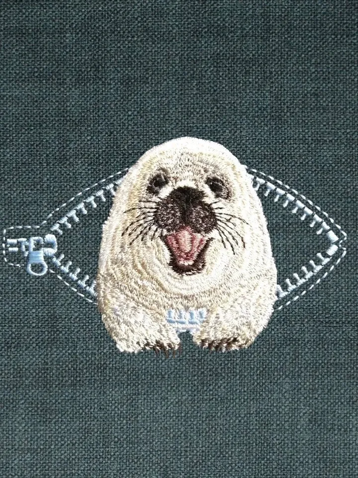 Fur seal in a zipper pocket Miniature realistic machine embroidery design Pet design seal realistic pattern fur seal embroidery motif