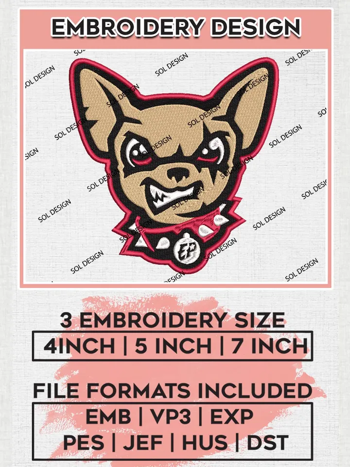 MiLB El Paso Chihuahuas Embroidery Design Files, MiLB El Paso Chihuahuas Logo, Minor League Baseball Logo Embroidery Designs, MiLB embroidery designs, Machine embroidery designs, Digital Download