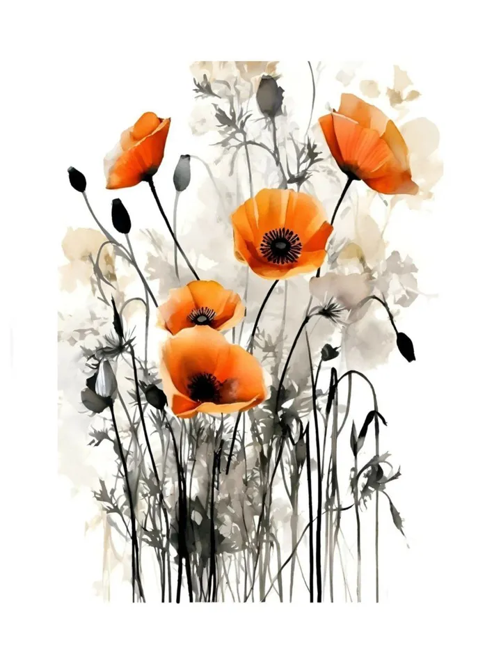 California Poppies Poster Digital Instant Download Black&White Poppies Art Print Set of 3