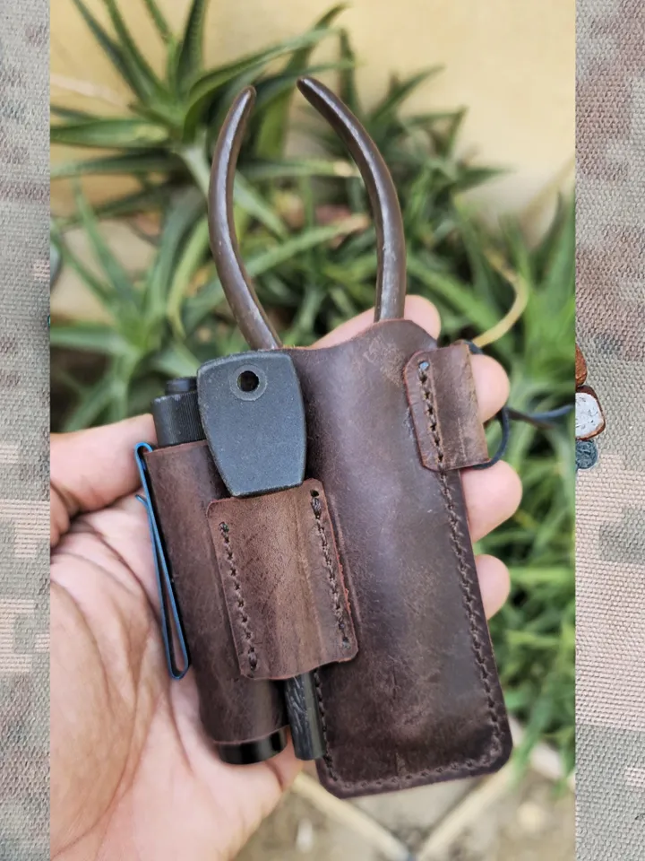 Flashlight and Knife Leather EDC Organizer, Olight, Victorinox Sheath, Leather Pocket Knife cover, tactical pen, swiss, PDF Fast&Easy