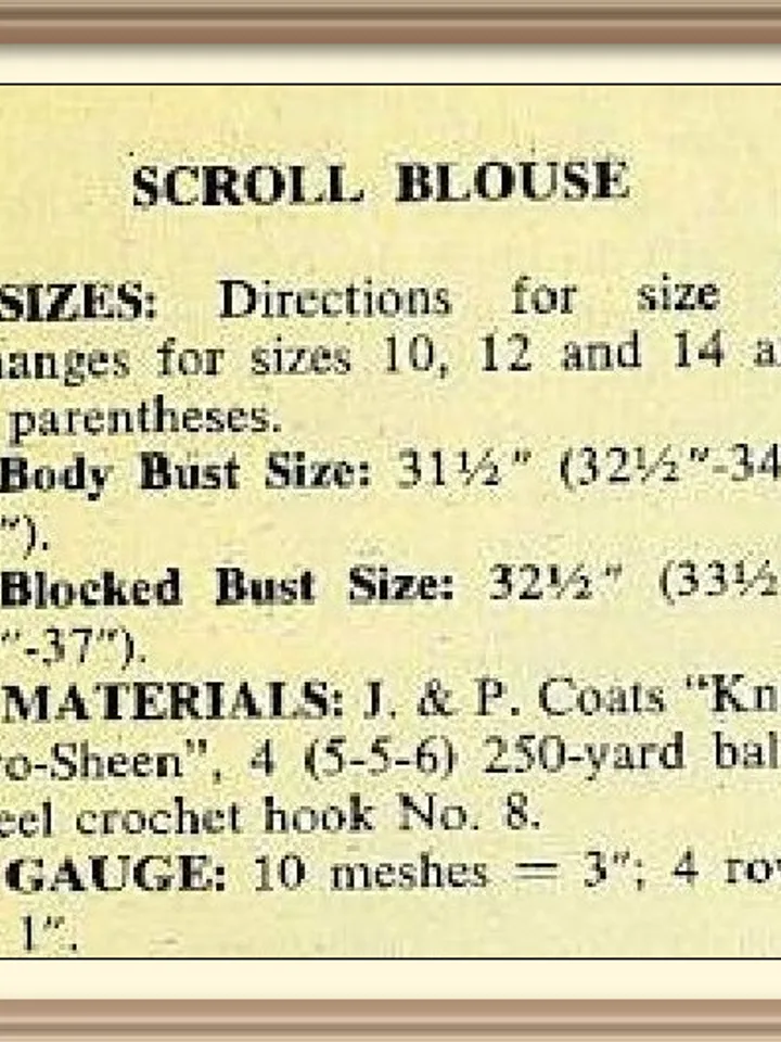Vintage Crochet Pattern Rose Shell Scroll Blouse Digital Download PDF