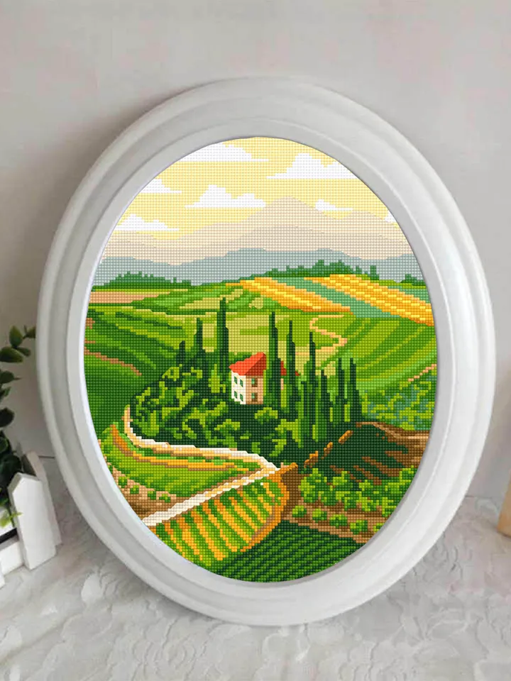 Landscape Italy cross stitch pattern download PDF Nature landscape embroidery PDF Village home cross stitch chart DIY Home decor nature #L7