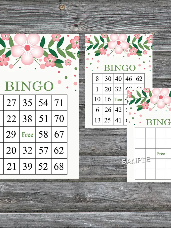 Pink Flowers bingo game card,Floral bingo game card,Floral Printable Bingo,Flower themed bingo game,INSTANT DOWNLOAD-116
