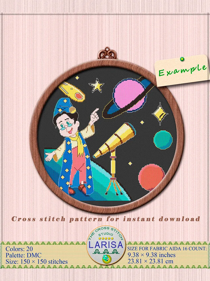 Astronomer Cross Stitch Pattern | Stargazer | Astrologer Chart