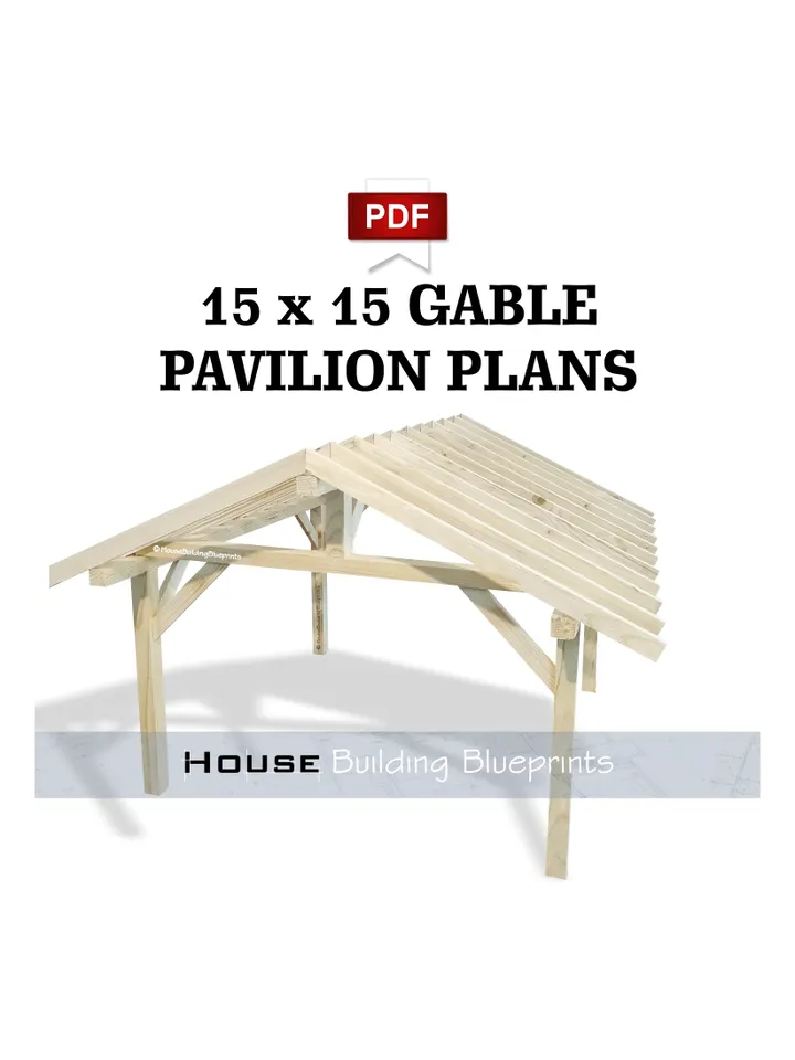 Covered 15' x 15' gable gazebo plans for DIY. Outdoor carport plans. Diy backyard wooden garage plans for patio in pdf.