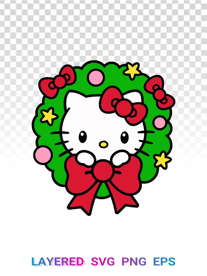 🎀 Hello Kitty Christmas Wreath PNG, Holiday SVG Sanrio Bow