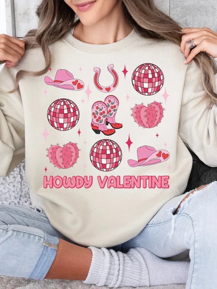 Howdy Valentine Png, Western Valentines Png, Cowgirl Valentines Day Png, Retro Valentines Png, Disco Ball Png trendy vday tshirt png
