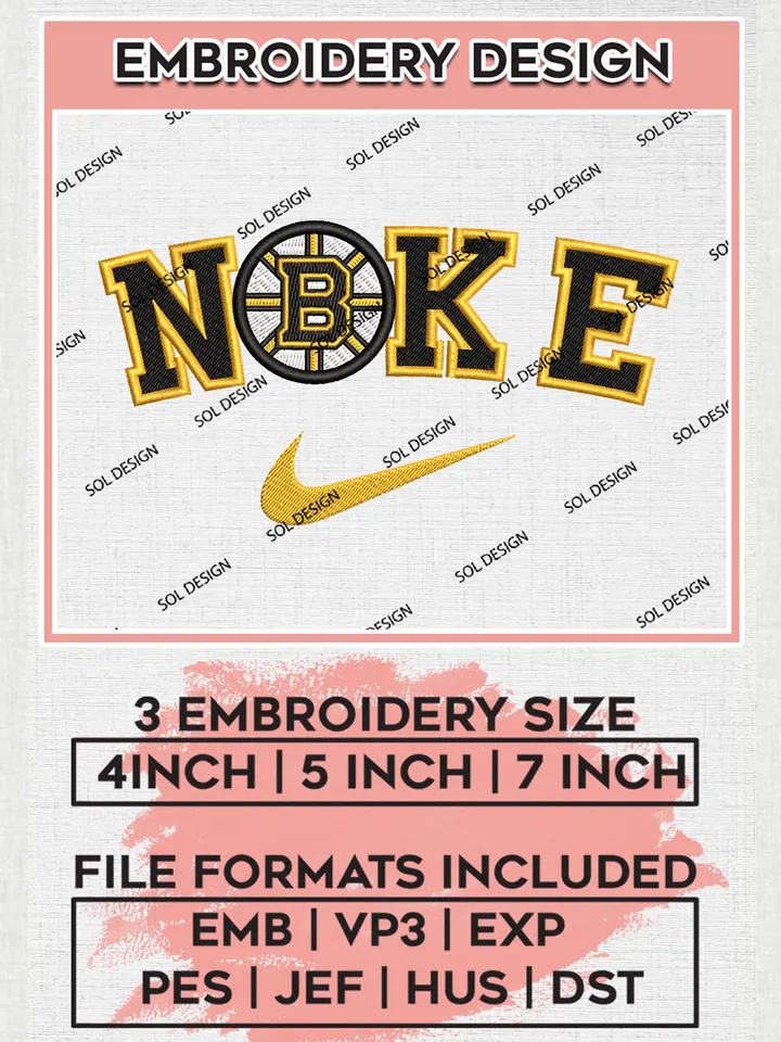 Nike Boston Bruins Machine Embroidery Files, NHL Boston Bruins Embroidery Designs, NHL Bruins Logo, NHL Machine Embroidery Designs, Digital Download