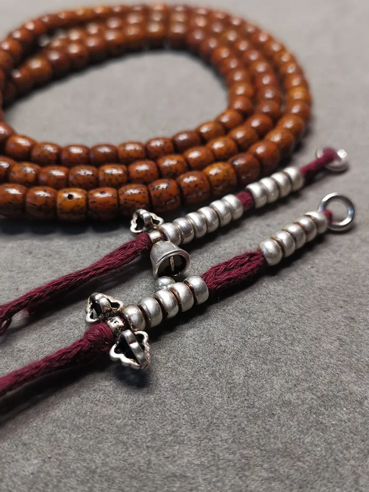 Gandhanra Handmade 5mm Tibetan Sterling Silver Prayer Bead Counters for 6-15mm Mala,with Dorje Vajra Pendant,Spiritual Practice Tools