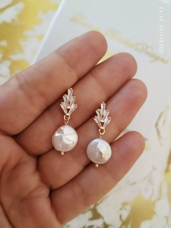 Art Deco Wedding Earrings, Baroque Freshwater Pearl Bridal Earrings, Boho Wedding Earrings, Retro Vintage Style Statement Jewelry, Jewellery