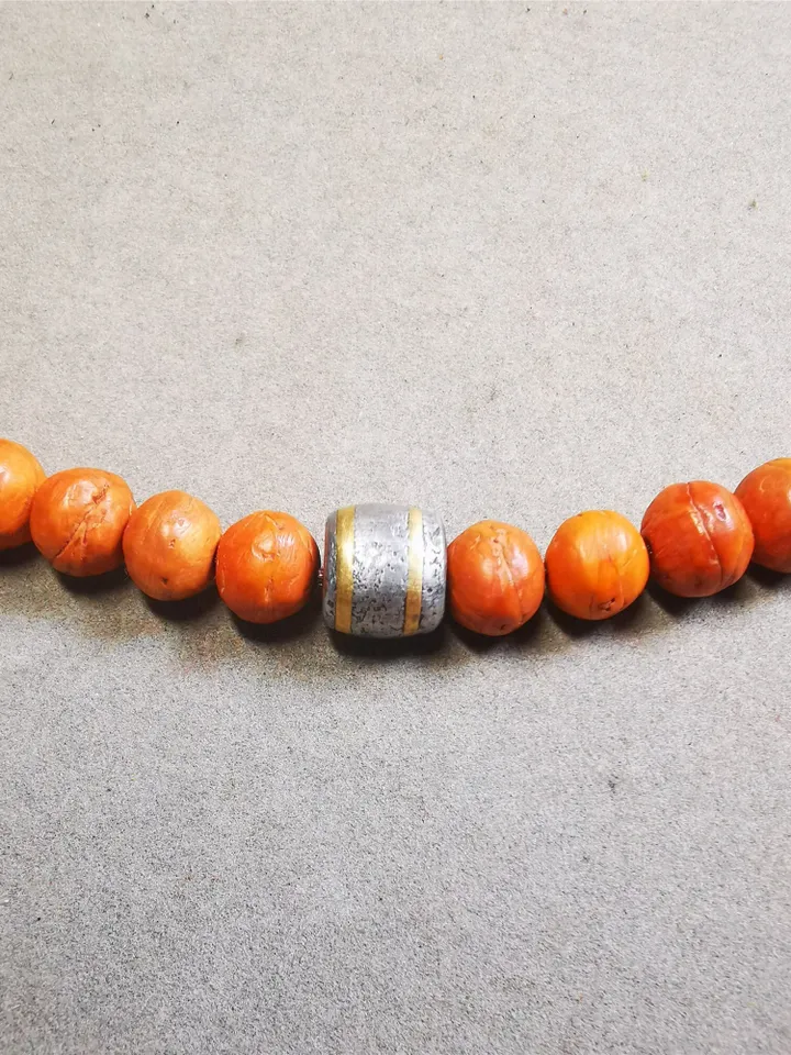 Gandhanra Handmade Tibetan Mala Spacer Beads,Cold Iron Stripe Dzi Marker Beads for Prayer Beads Necklace Accessories,0.35" × 0.35"