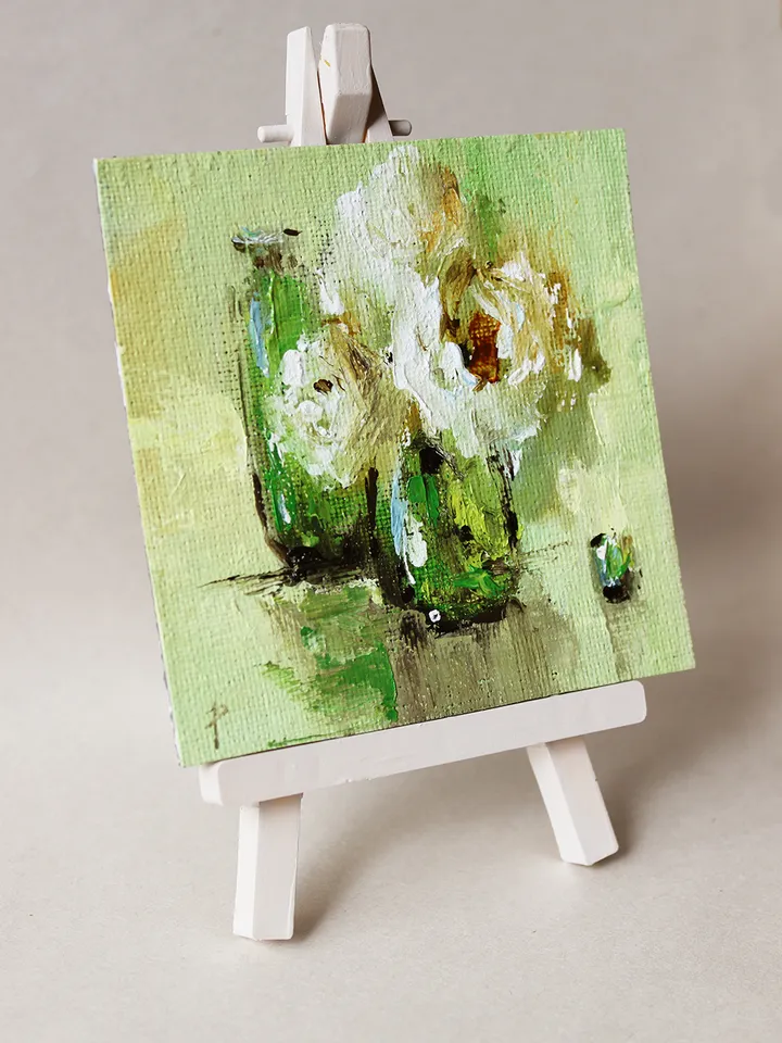 Summer flowers. Oil painting created in a painterly manner with a palette knife.