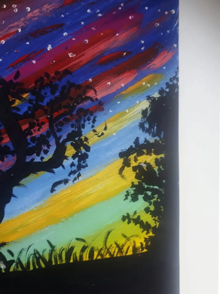 Aurora Borealis Nothern Lights Painting, Acrylic on Paper, Nothern Landscape