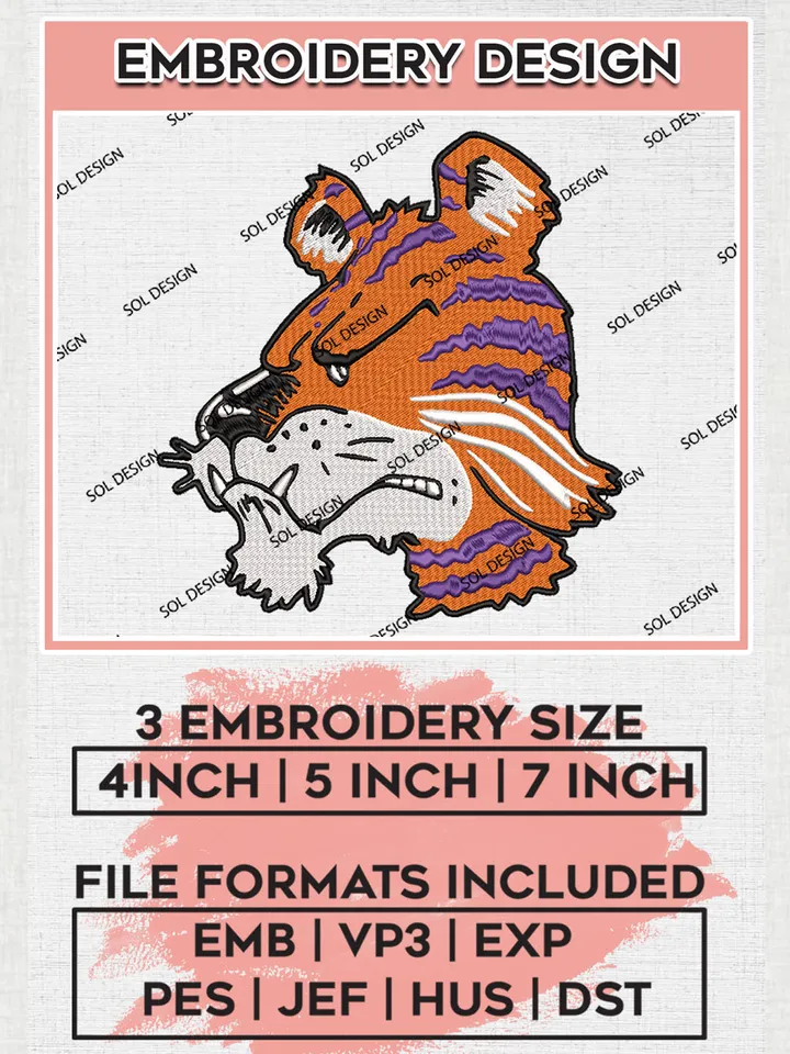 NCAA Clemson Tigers Team Head Mascot Logo embroidery designs, NCAA Clemson Tigers Logo Machine embroidery designs, NCAA Team Logo embroidery designs, NCAA Game Day Machine embroidery designs, Digital Download