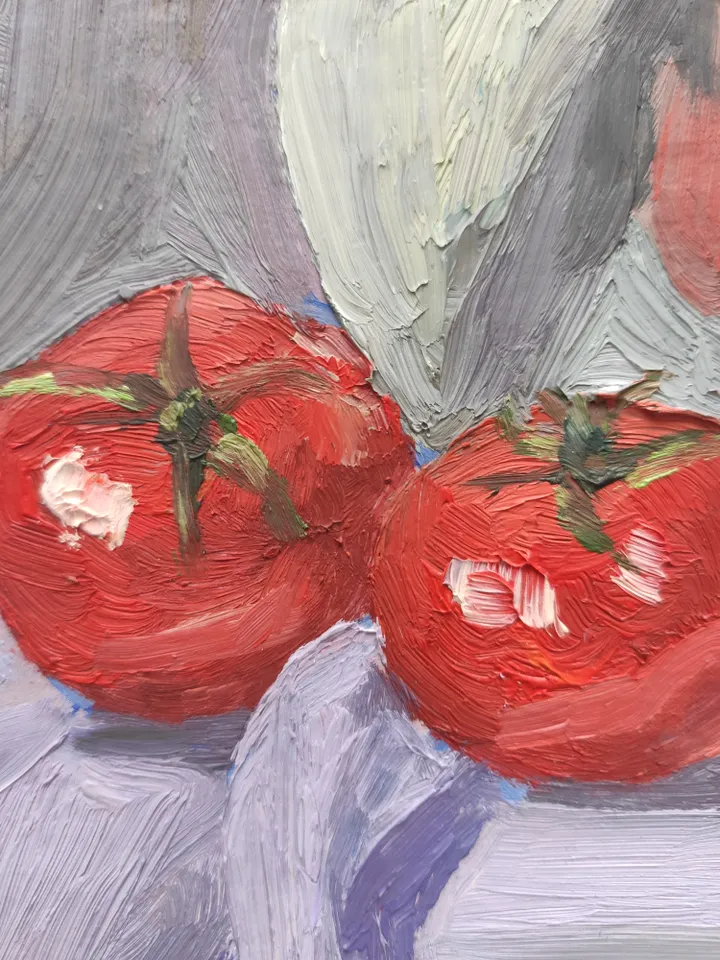 Still life with avocado and tomatoes