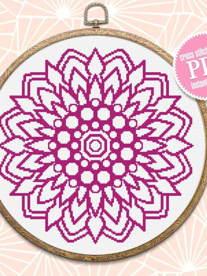 Mandala cross stitch pattern download PDF Mandala pattern digital Monochrome cross stitch chart Quick cross stitch sampler Home decor #M74