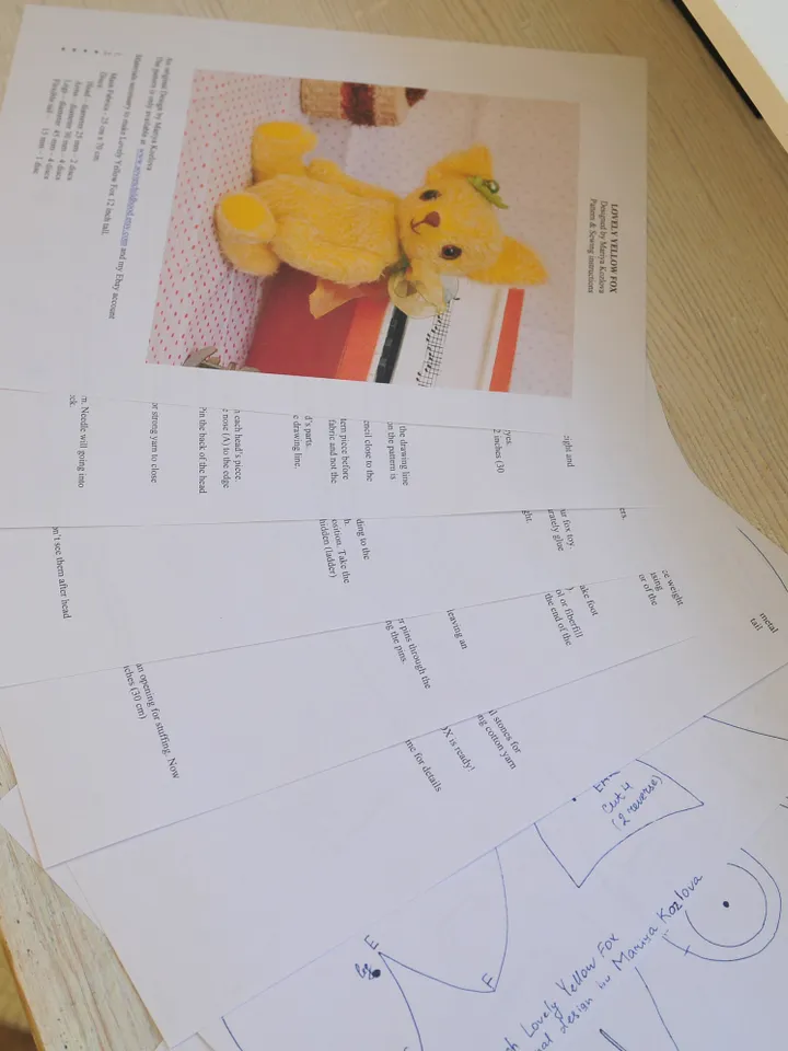 PDF ePattern to make a fully jointed Lovely Yellow 12 " tall Fox/ teddy bear friend pdf sew pattern/ orange fox pattern