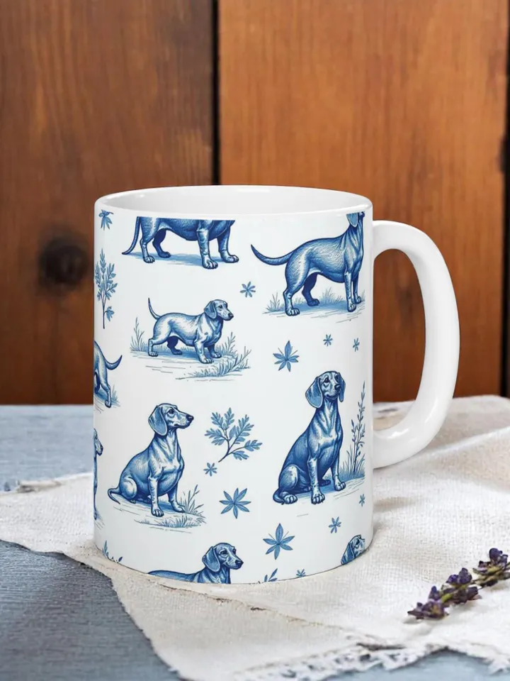 Blue Dachshund Ceramic Mug - Dog Lover Gift, Pet Owner Coffee Cup, Dachshund Decor, Animal Lover's Mug, Personalized Dog Mug, Cute Dog Cup