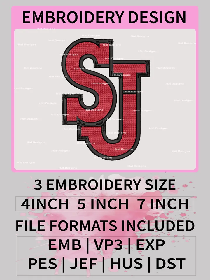 NCAA St. John's Red Storm Embroidery File, 3 Sizes, 6 Formats, NCAA Machine Embroidery Design, NCAA Logo, NCAA Teams