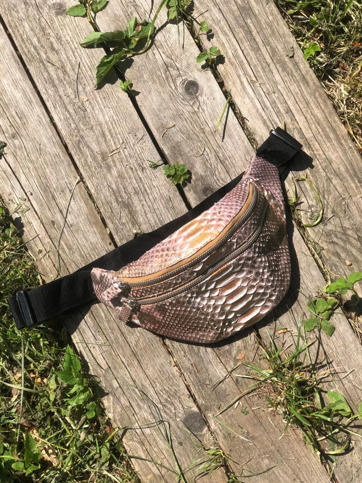 Genuine Python Skin Fanny Pack Bronze Color | Leather Belt Bag | Summer Bags | Unisex Fanny Pack | Exotic Leather Bags | Snake Print Bag