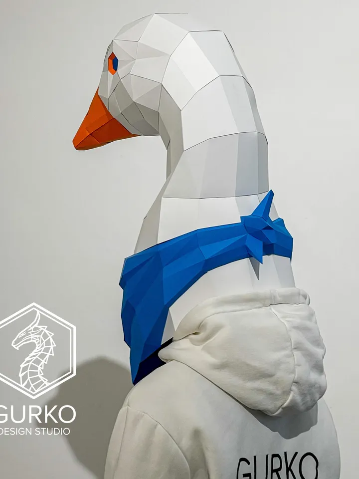 Goose Mask Papercraft, Bird, Digital Template, PDF Download, Gurko, 3D Low Poly Animal Mask, DIY Origami, Pepakura, Paper Mask, DIY Costume