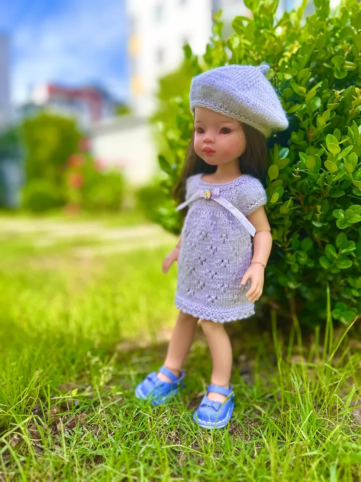 Paola Reina Doll 3 ITEMS Set: Exclusive Handmade Outfit - Dress, Beret, Shoes