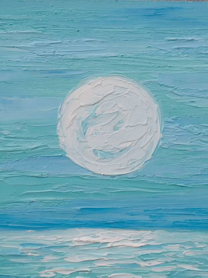 Moonlit night original art Seascape oil painting Blue Turquiose ocean wall art