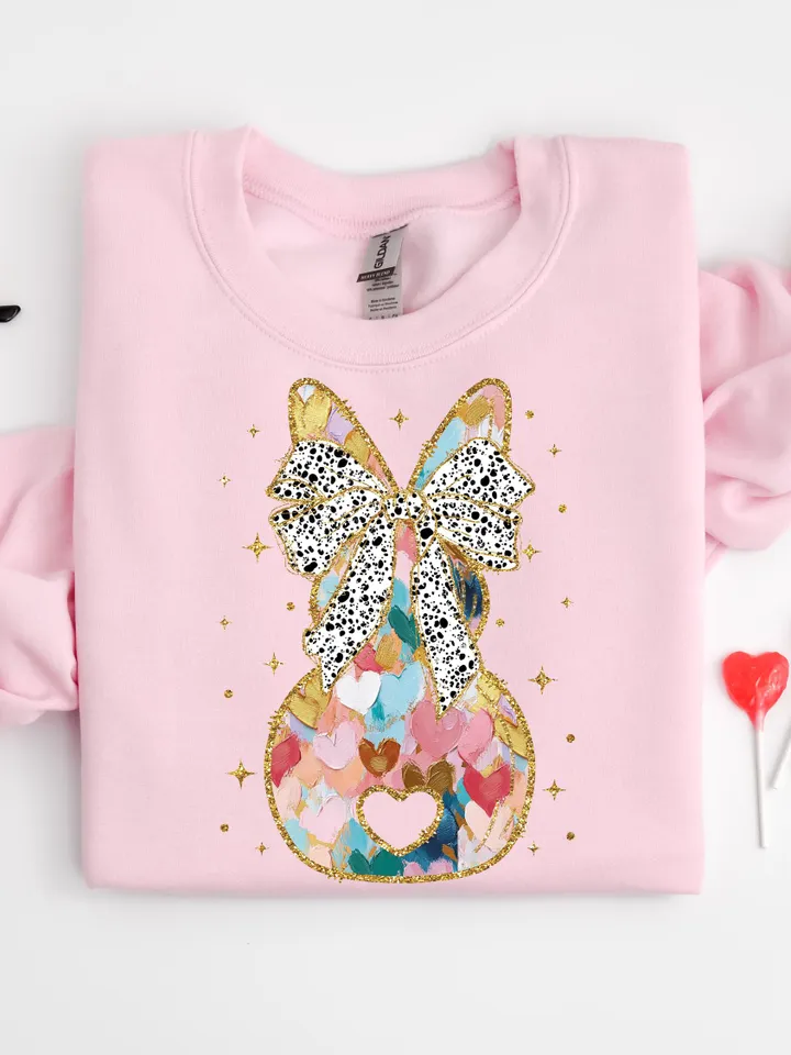 Colorful Coquette gold glitter bunny bow png girls easter coquette design dtf easter girls png kids spring design bow acrylic brushstroke